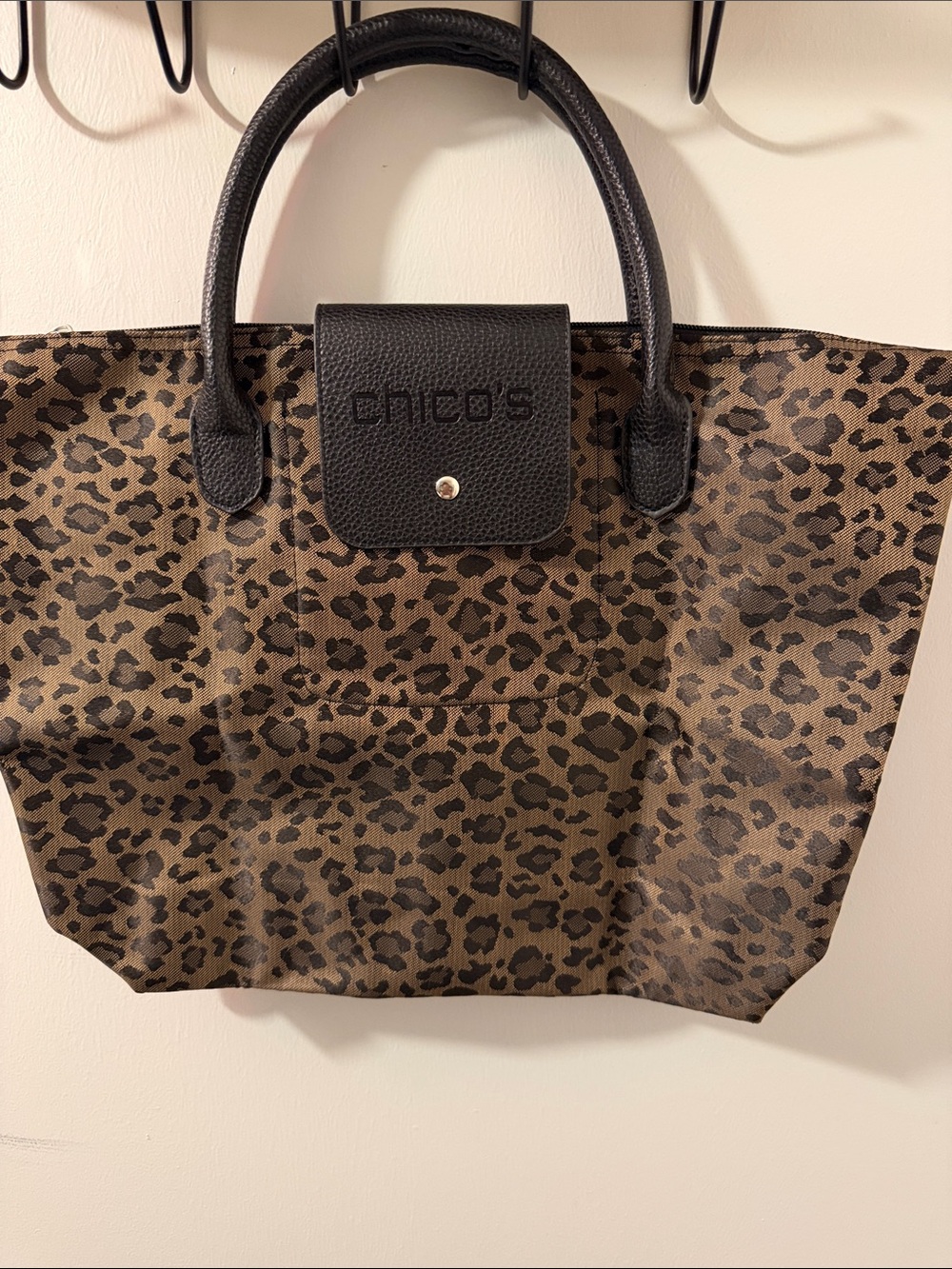 Chico's Brown and Black Leopard Tote with Black Trim